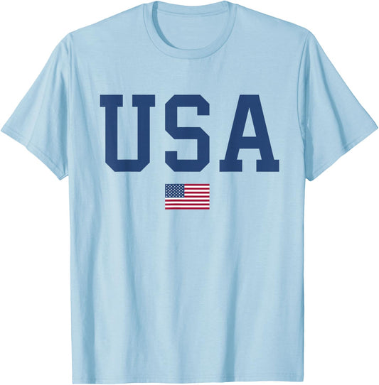 USA Shirt Women Men Kids American Flag Patriotic 4th of July T-Shirt - T-Shirt | Light Blue