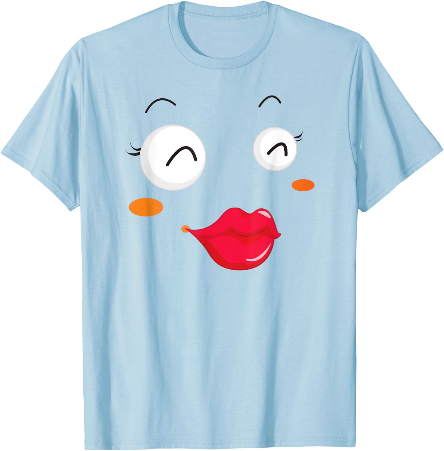Group Costume Team Outfit Woman Dress Kiss Lips Emoticon T-Shirt - T-Shirt | Light Blue