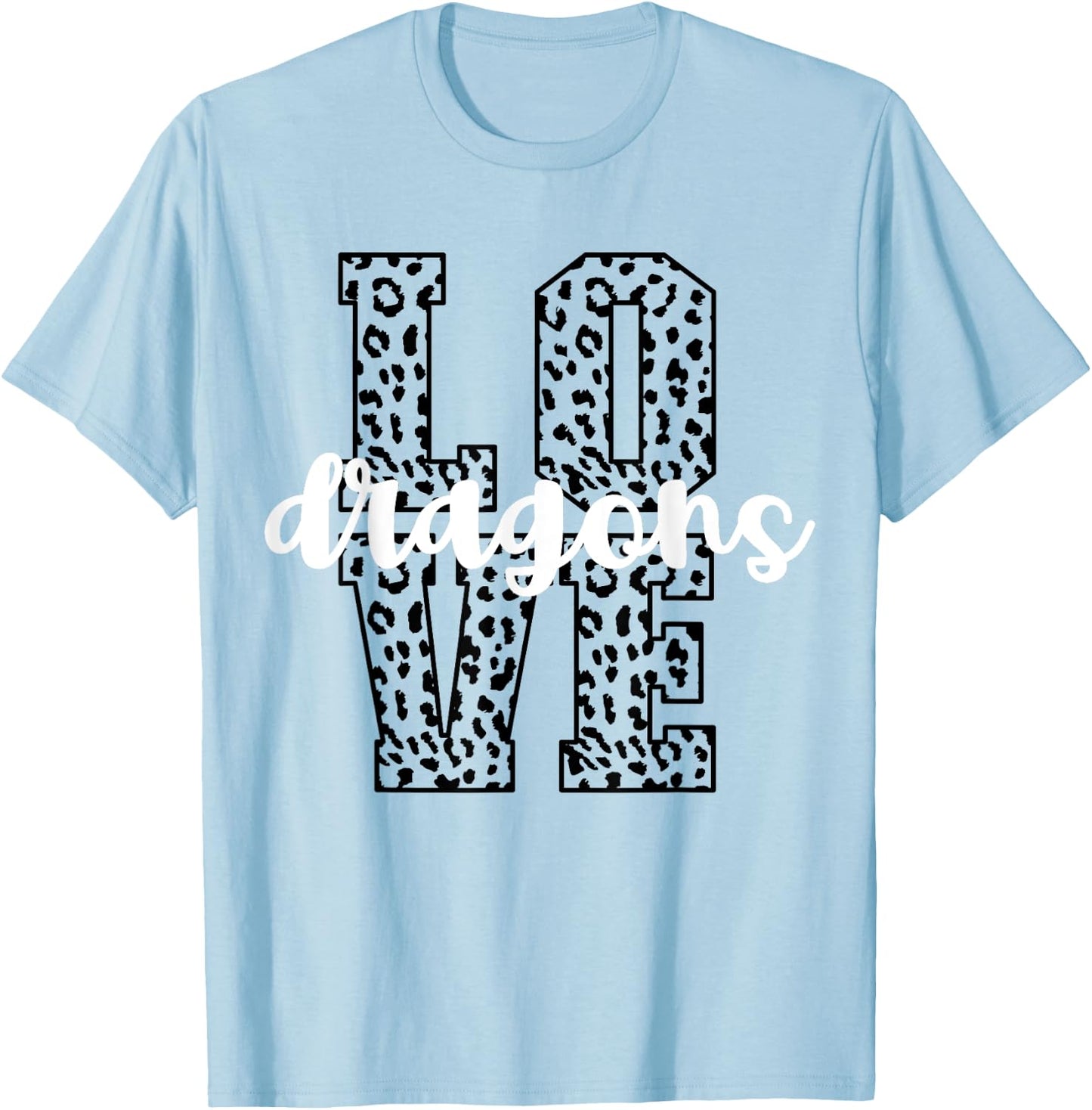 Dragons Love Team Mascot School Spirit Game Night Leopard T-Shirt - T-Shirt | Light Blue