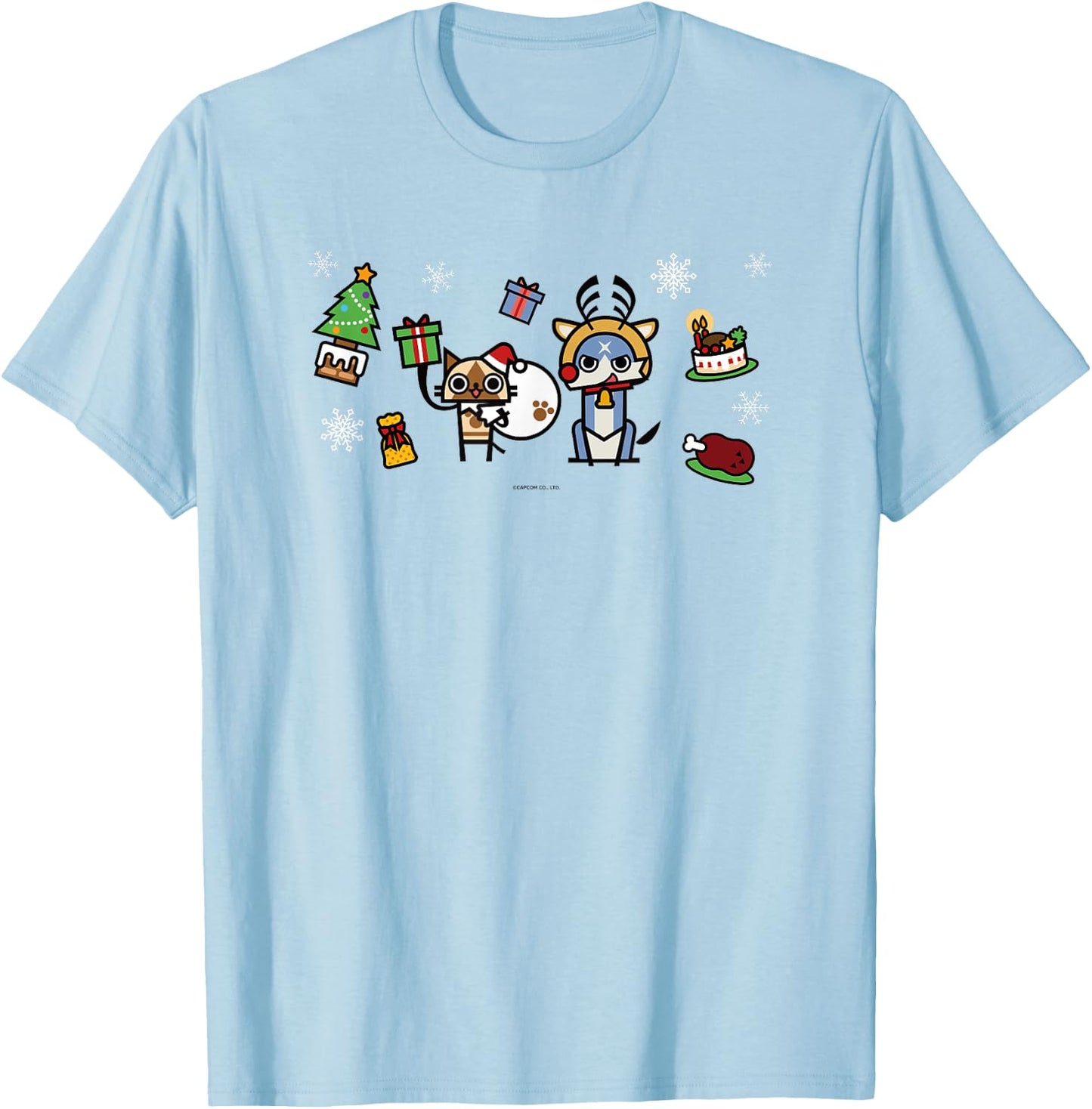 Monster Hunter Rise: Sunbreak Palamute＆Palico Christmas (B) T-Shirt - T-Shirt | Light Blue