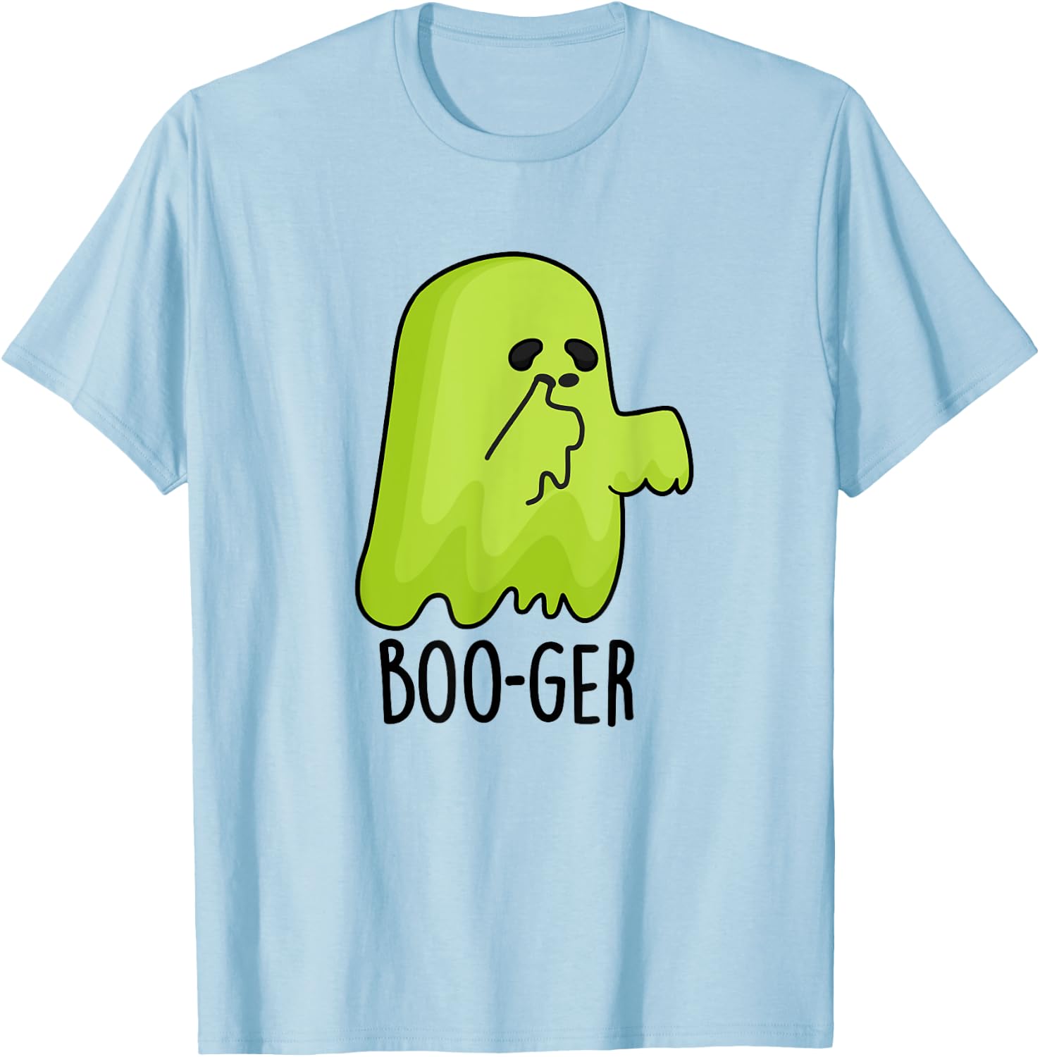 Boo-ger Funny Nose Picking Ghost Pun T-Shirt - T-Shirt | Light Blue