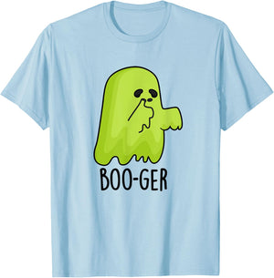 Boo-ger Funny Nose Picking Ghost Pun T-Shirt - T-Shirt | Light Blue