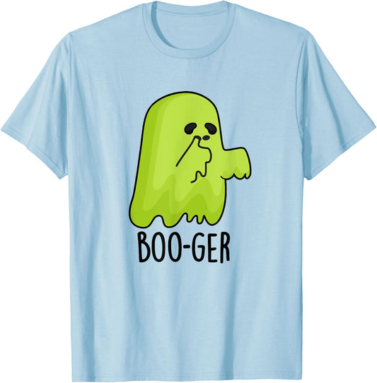 Boo-ger Funny Nose Picking Ghost Pun T-Shirt - T-Shirt | Light Blue