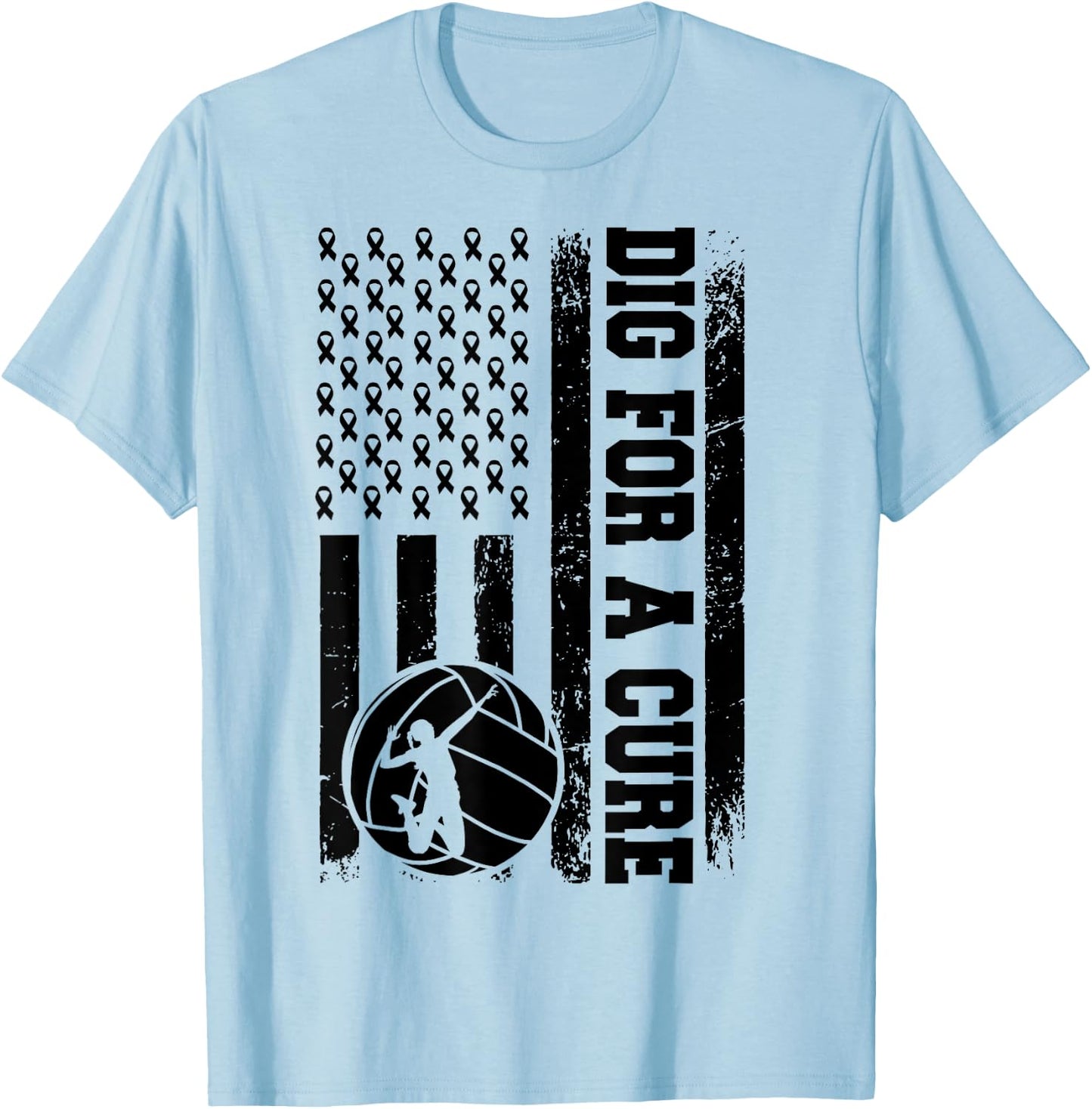 Dig For A Cure Breast Cancer Volleyball Pink American Flag Women Kids Men T-Shirt - T-Shirt | Light Blue