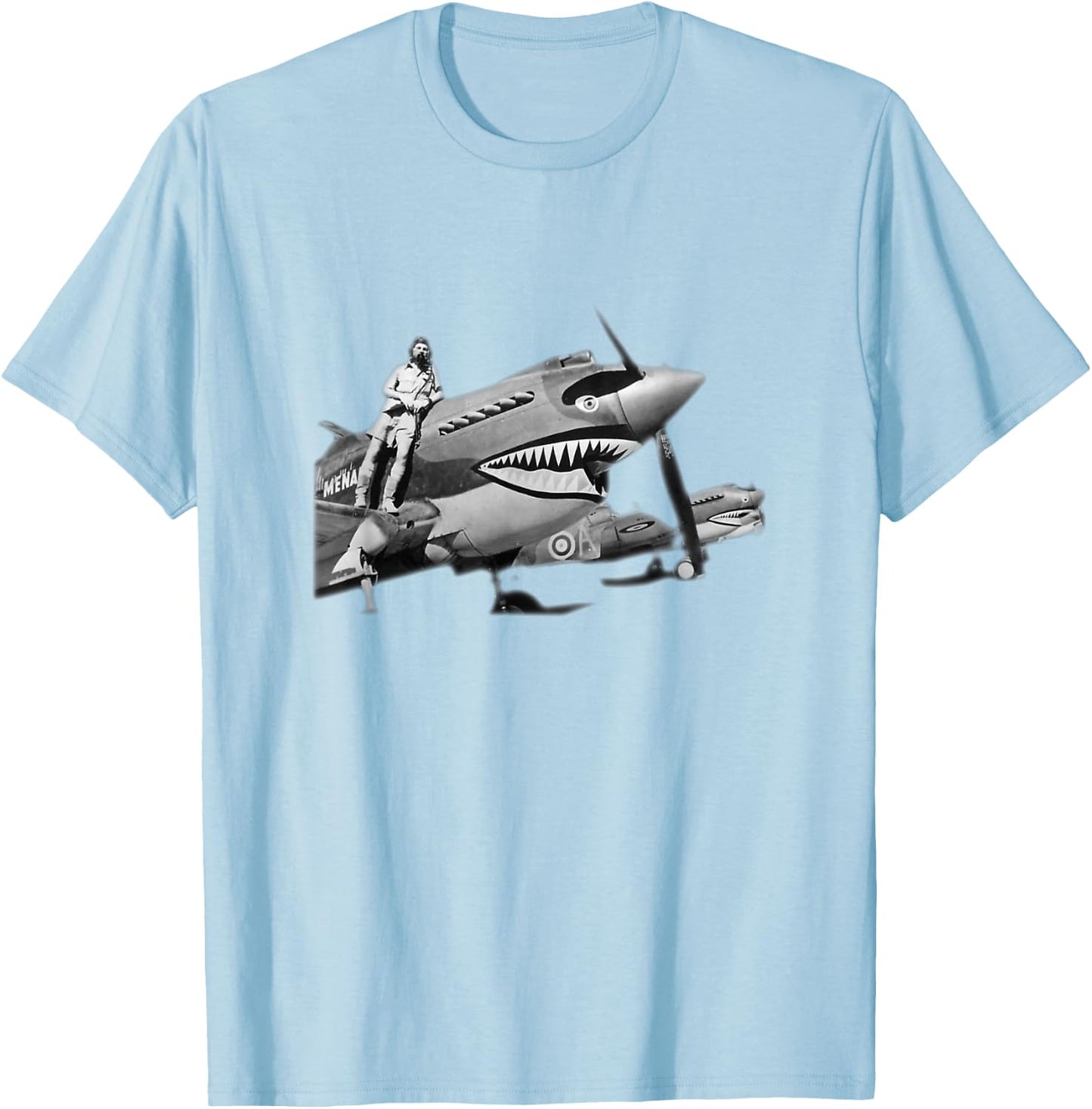 Shark Teeth P-40 Warhawk Nose Art WWII WW2 Airplane Vintage T-Shirt - T-Shirt | Light Blue