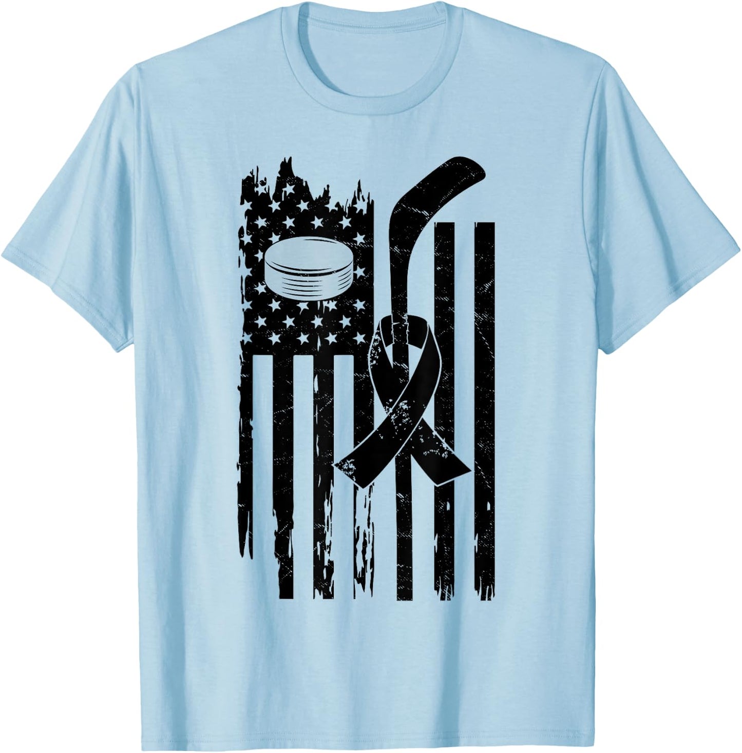 Hockey Pink Ribbon Breast Cancer Awareness Sport Lover T-Shirt - T-Shirt | Light Blue