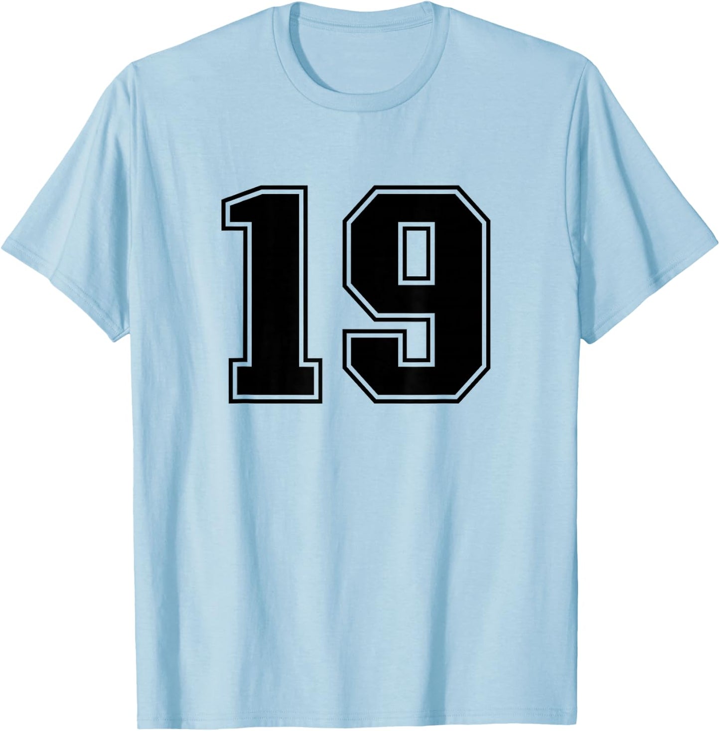 Number #19 Black Sport Number T-Shirt - T-Shirt | Light Blue
