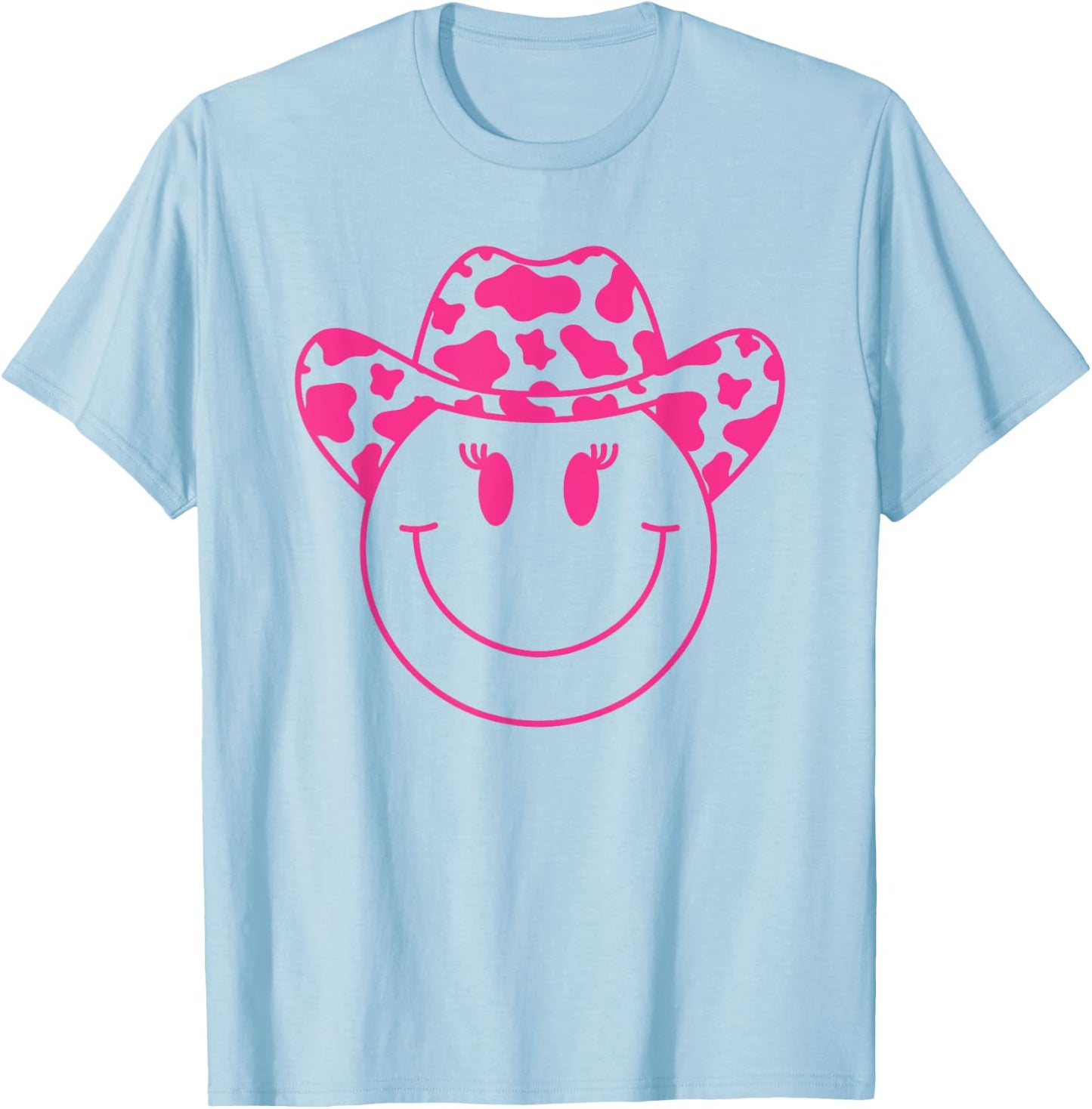 70s Cowgirl Pink Smile Face Cute Happy Face Cowgirl Women T-Shirt - T-Shirt | Light Blue