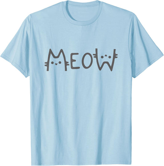 Meow Funny Minimalist Cute Pet Kitten Cat Lover Owner Simple T-Shirt - T-Shirt | Light Blue