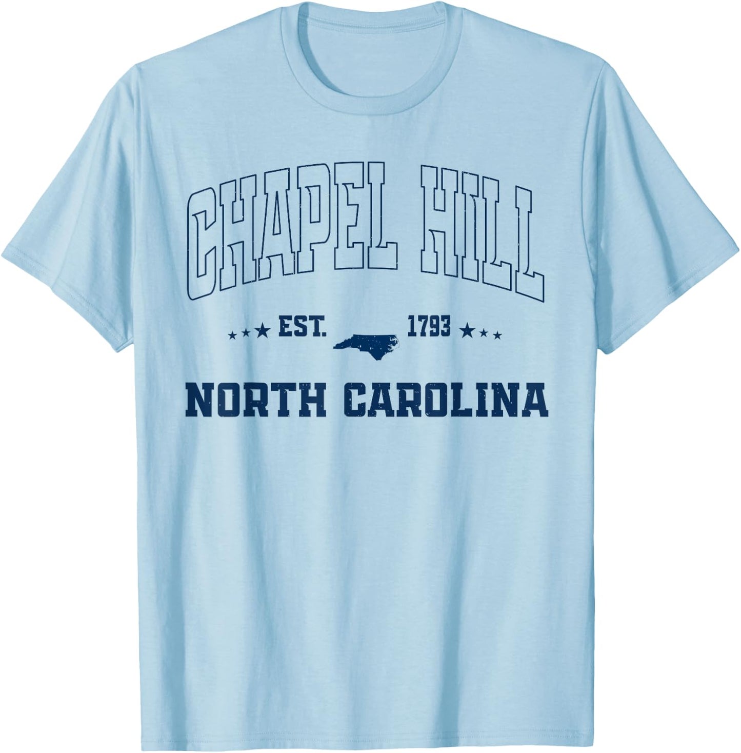Vintage Chapel Hill North Carolina NC Navy Sports Athletic T-Shirt - T-Shirt | Light Blue