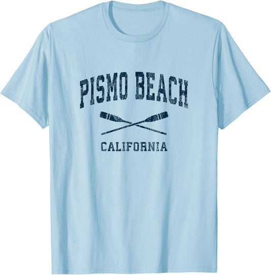Pismo Beach California Vintage Nautical Paddles Sports Oars T-Shirt - T-Shirt | Light Blue