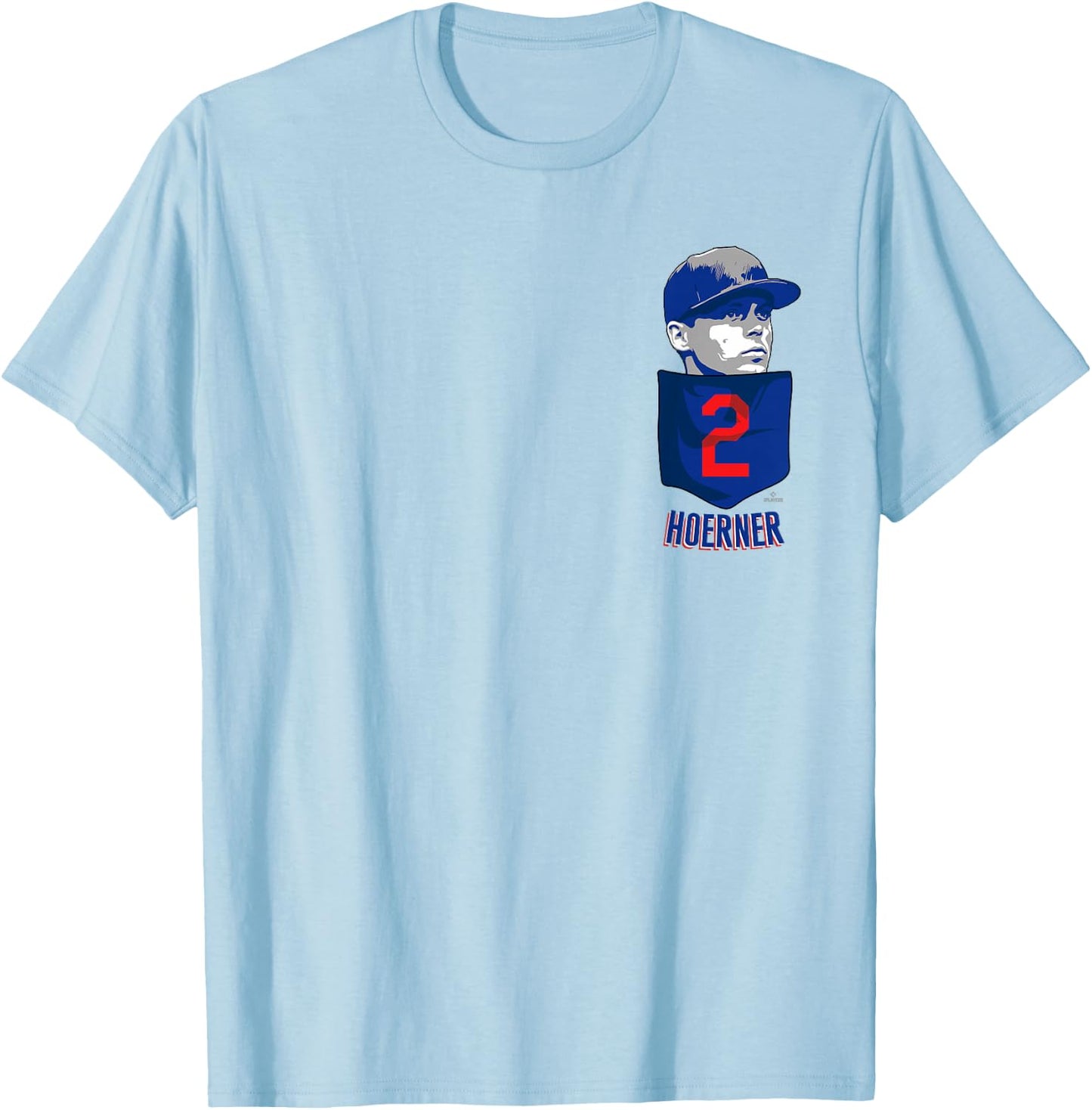 Nico Hoerner Chicago Baseball Pocket MLBPA T-Shirt - T-Shirt | Light Blue