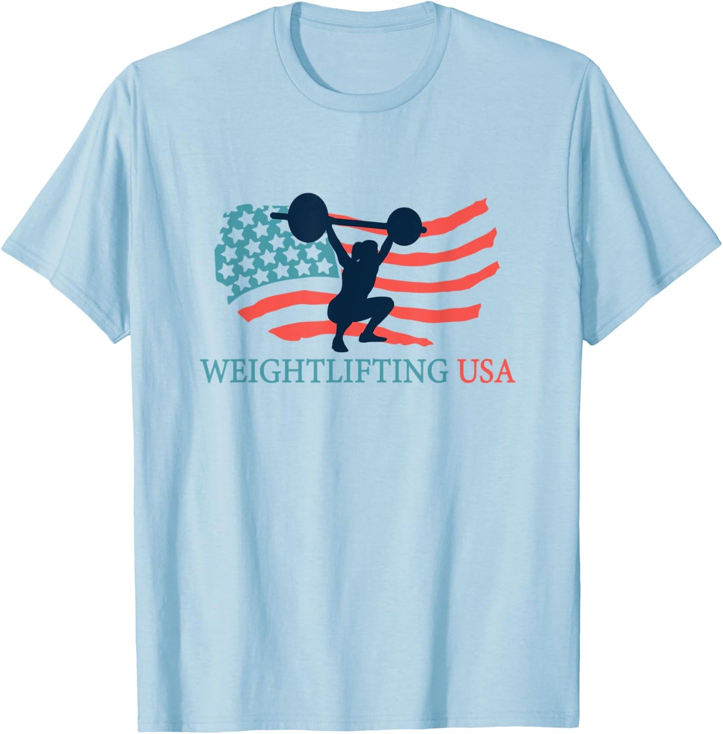 Weightlifter Gym Weightlifting USA Team Coach American Flag T-Shirt - T-Shirt | Light Blue