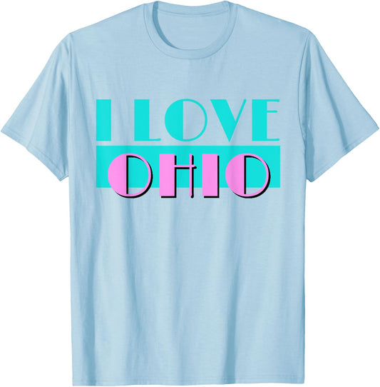 Retro I LOVE OHIO Neon Logo Classic Ohio OH State Pride Gift T-Shirt - T-Shirt | Light Blue