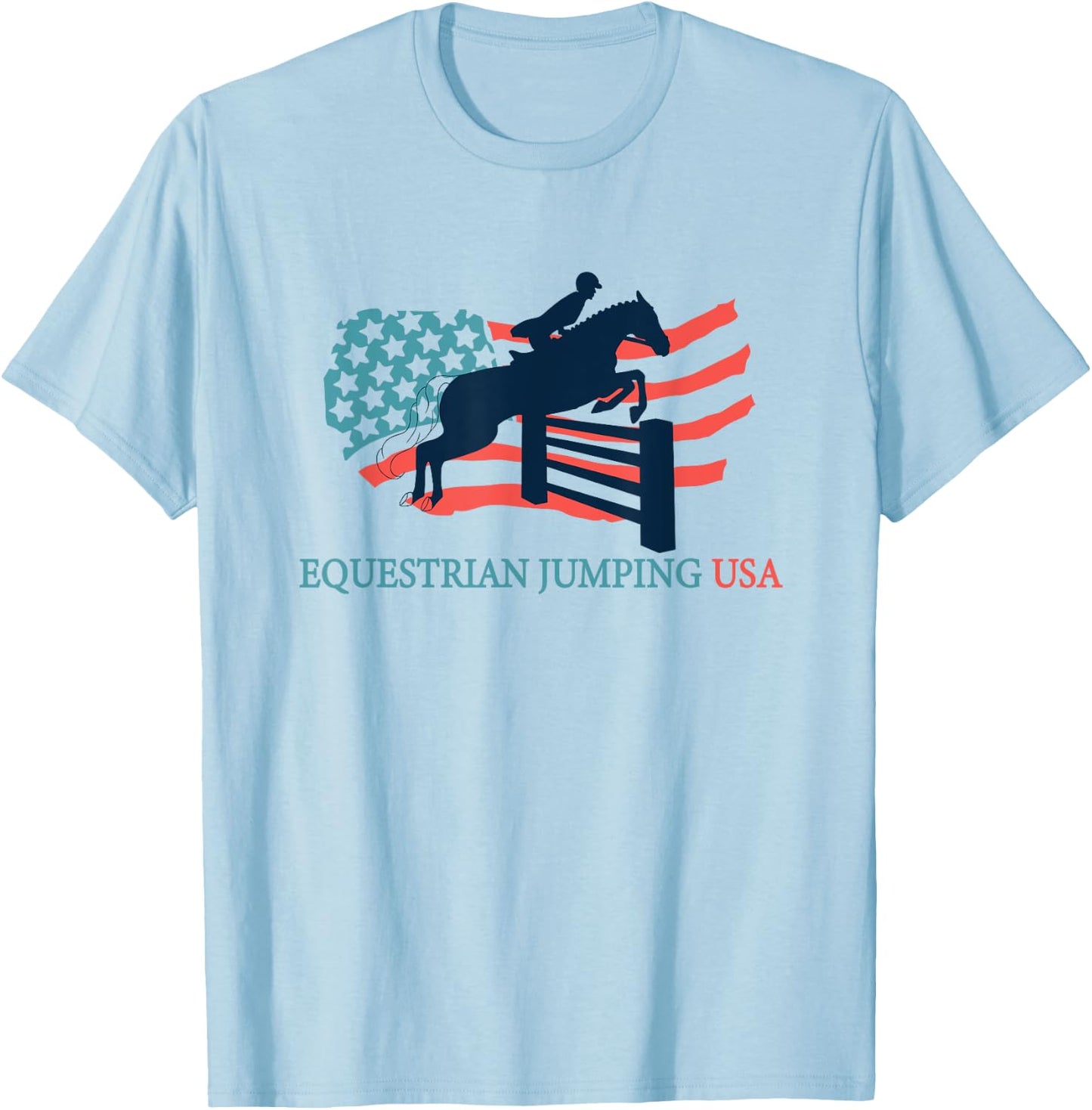 Horse Rider Equestrian Jumping USA Team Coach American Flag Women Kids Men T-Shirt - T-Shirt | Light Blue