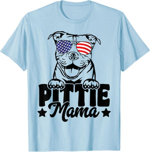 Pittie Mama USA Flag Patriotic Pitbull Dog Lover 4th Of July T-Shirt - T-Shirt | Light Blue