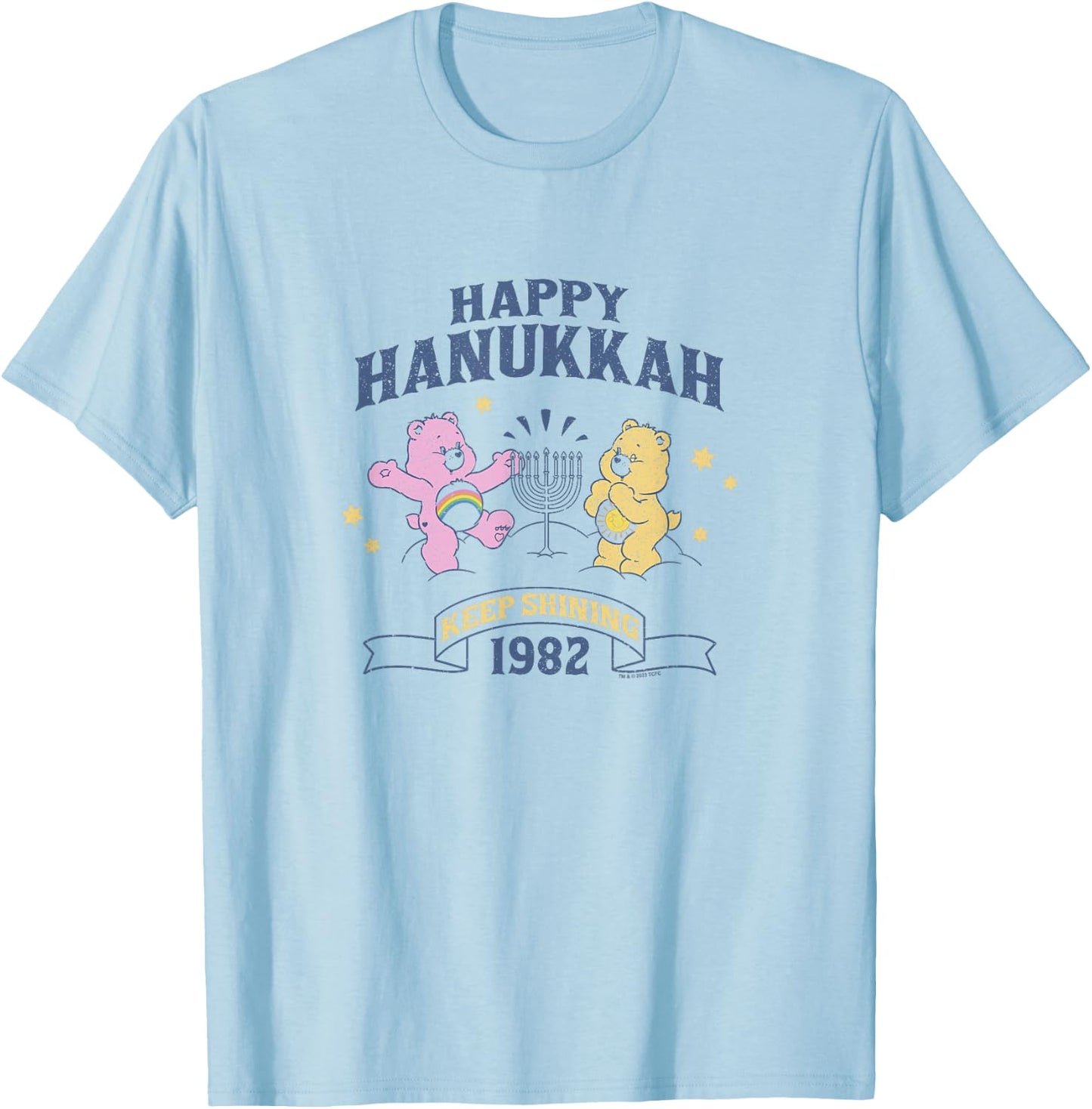 Care Bears Happy Hanukkah Keep Shining 1982 Vintage Holiday T-Shirt - T-Shirt | Light Blue