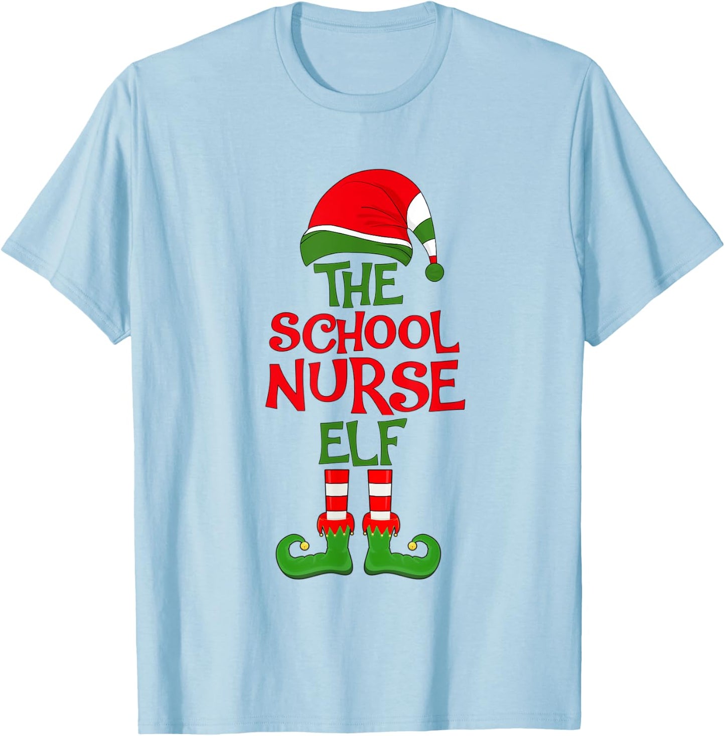 The School Nurse Elf Christmas Group Matching Holiday Party T-Shirt - T-Shirt | Light Blue