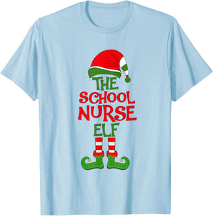 The School Nurse Elf Christmas Group Matching Holiday Party T-Shirt - T-Shirt | Light Blue