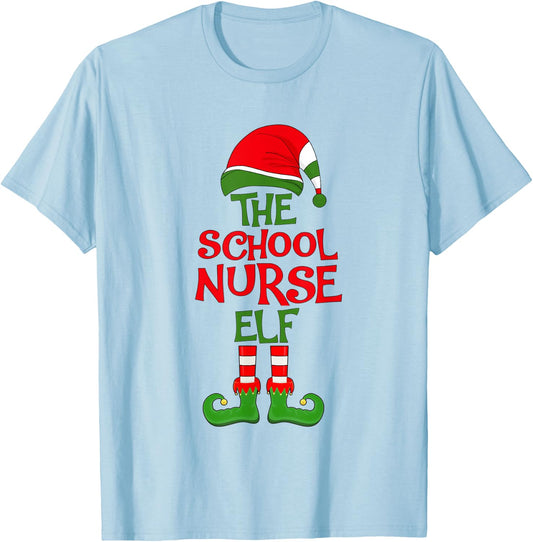 The School Nurse Elf Christmas Group Matching Holiday Party T-Shirt - T-Shirt | Light Blue
