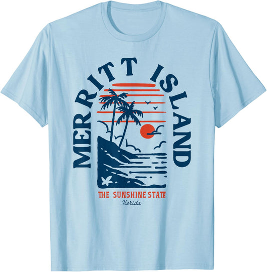 Merritt Island Florida Retro Surfer Vintage Beach T-Shirt - T-Shirt | Light Blue