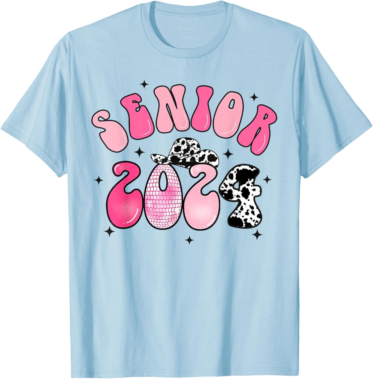Class Of 2024 Senior Shirt Cowgirl Graduation Disco Groovy T-Shirt - T-Shirt | Light Blue