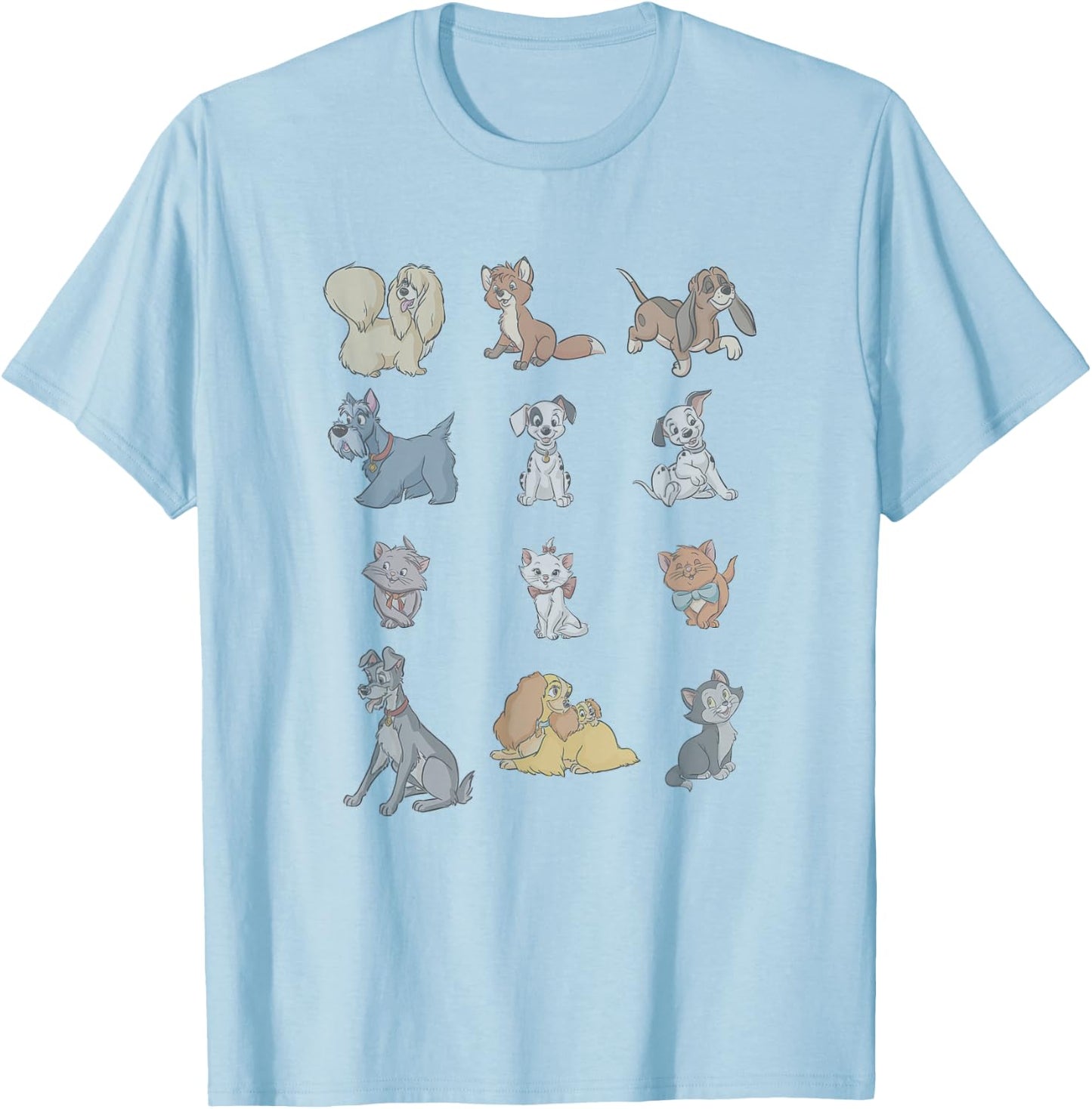 Disney Classic Characters Cats And Dogs Collage Vintage T-Shirt - T-Shirt | Light Blue