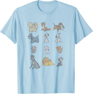 Disney Classic Characters Cats And Dogs Collage Vintage T-Shirt - T-Shirt | Light Blue