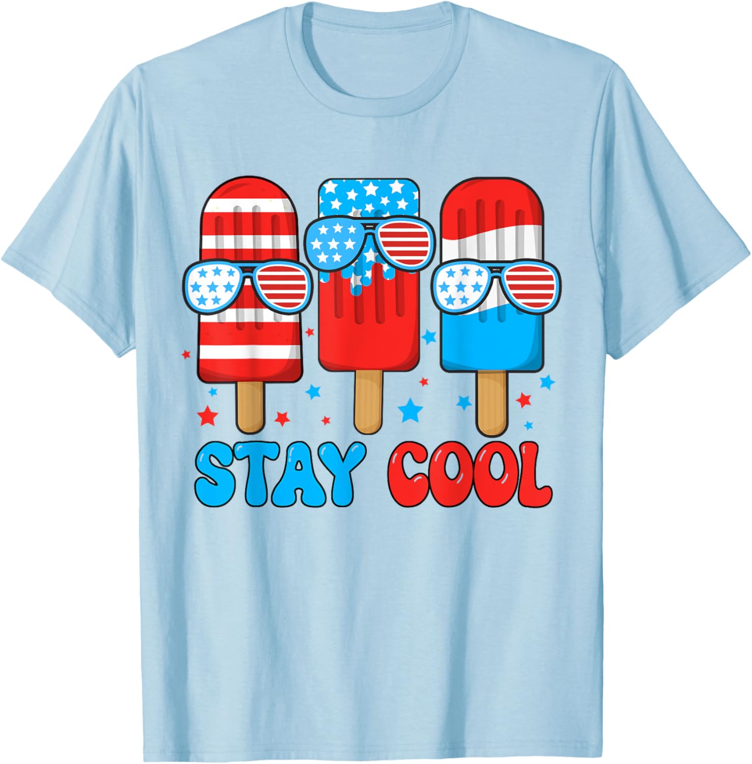 Boy Stay Cool Popsicle 4th July USA Flag Toddler Patriotic T-Shirt - T-Shirt | Light Blue