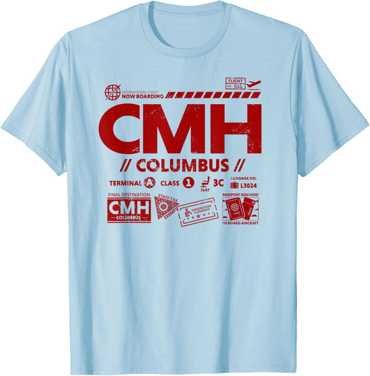 Vintage Columbus CMH Airport Code Travel Day Retro Ohio Tag T-Shirt - T-Shirt | Light Blue