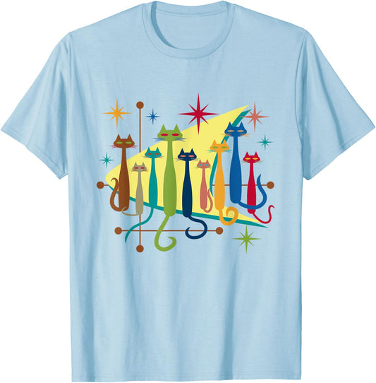 Cats Vintage Retro Mid-Century Modern Look 50s 60s Style T-Shirt - T-Shirt | Light Blue