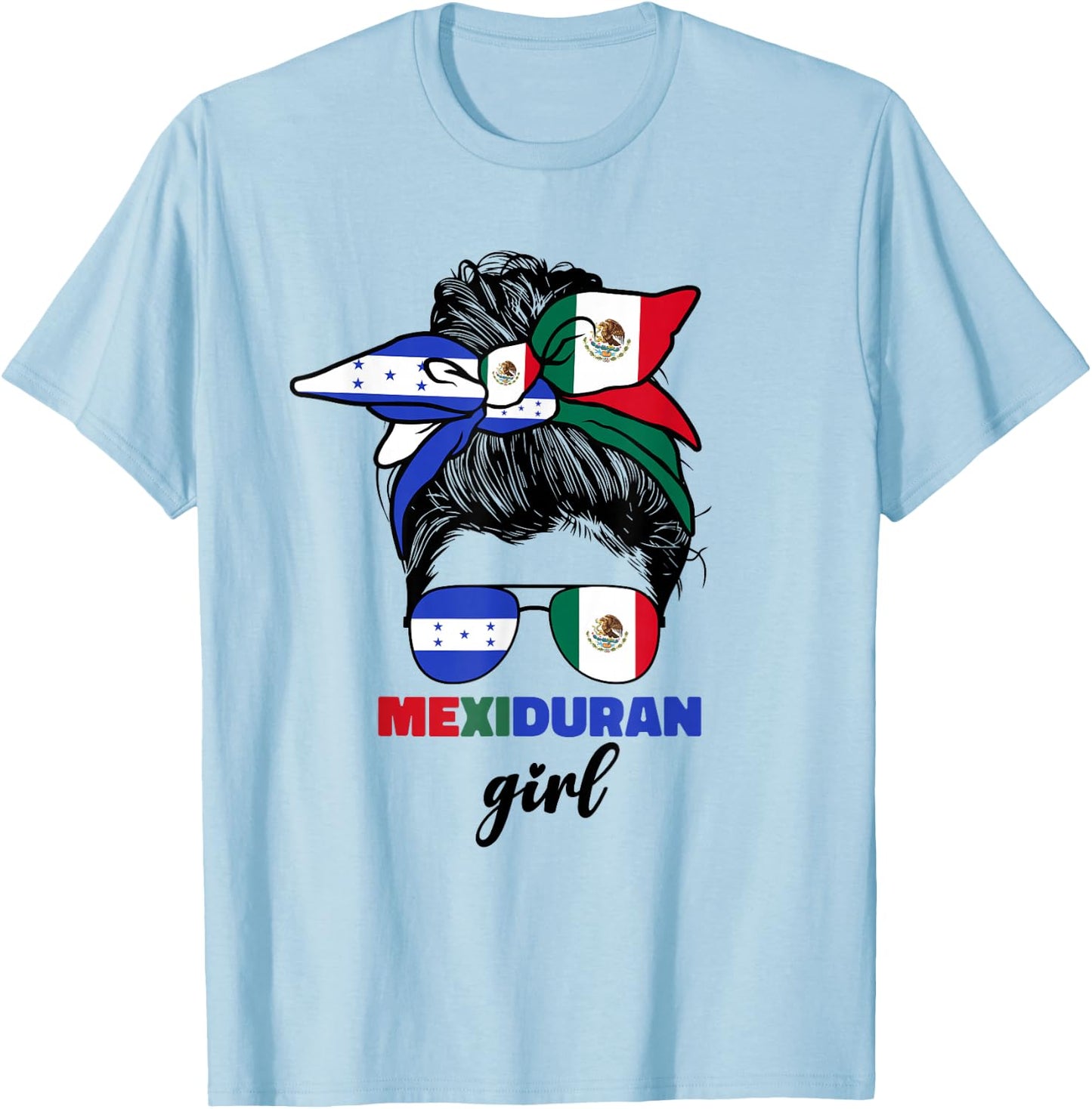 Half Mexican And Honduran Mexico Honduras Flag Girl T-Shirt - T-Shirt | Light Blue