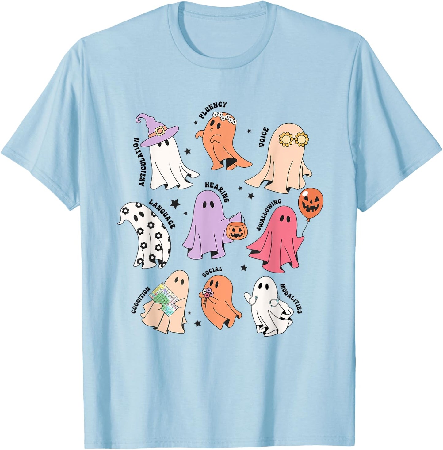 Ghost Friends Halloween AAC SLP Squad Speech Language T-Shirt - T-Shirt | Light Blue
