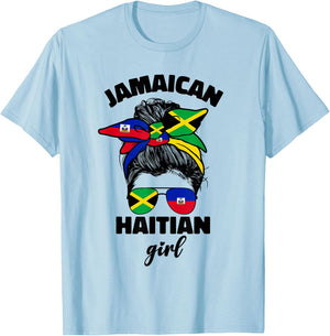 Half Jamaican Haitian Jamaica Flag Haiti Ayiti Girl Women T-Shirt - T-Shirt | Light Blue