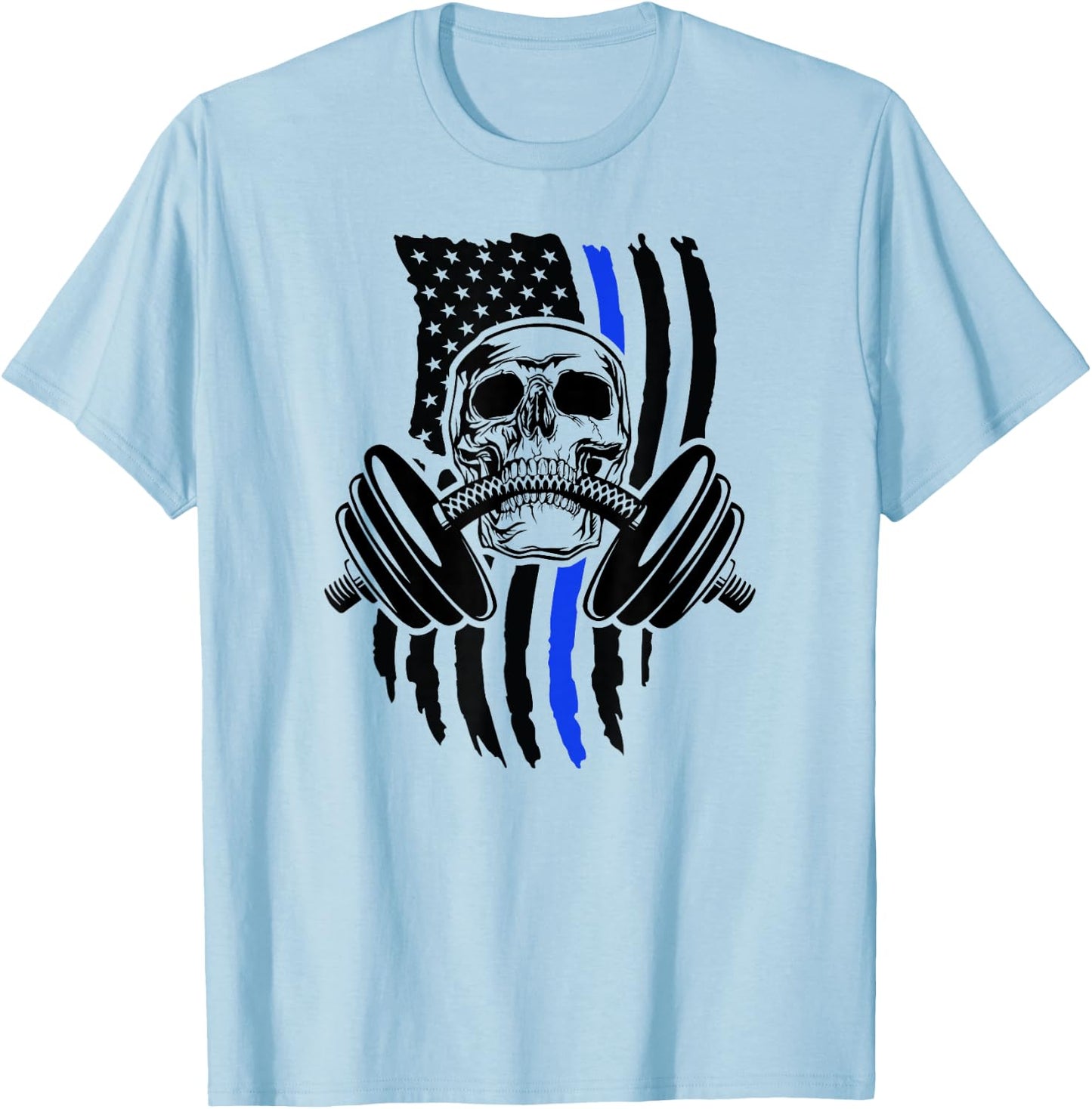 Thin Blue Line Law Enforcement Police Fitness Skeleton T-Shirt - T-Shirt | Light Blue
