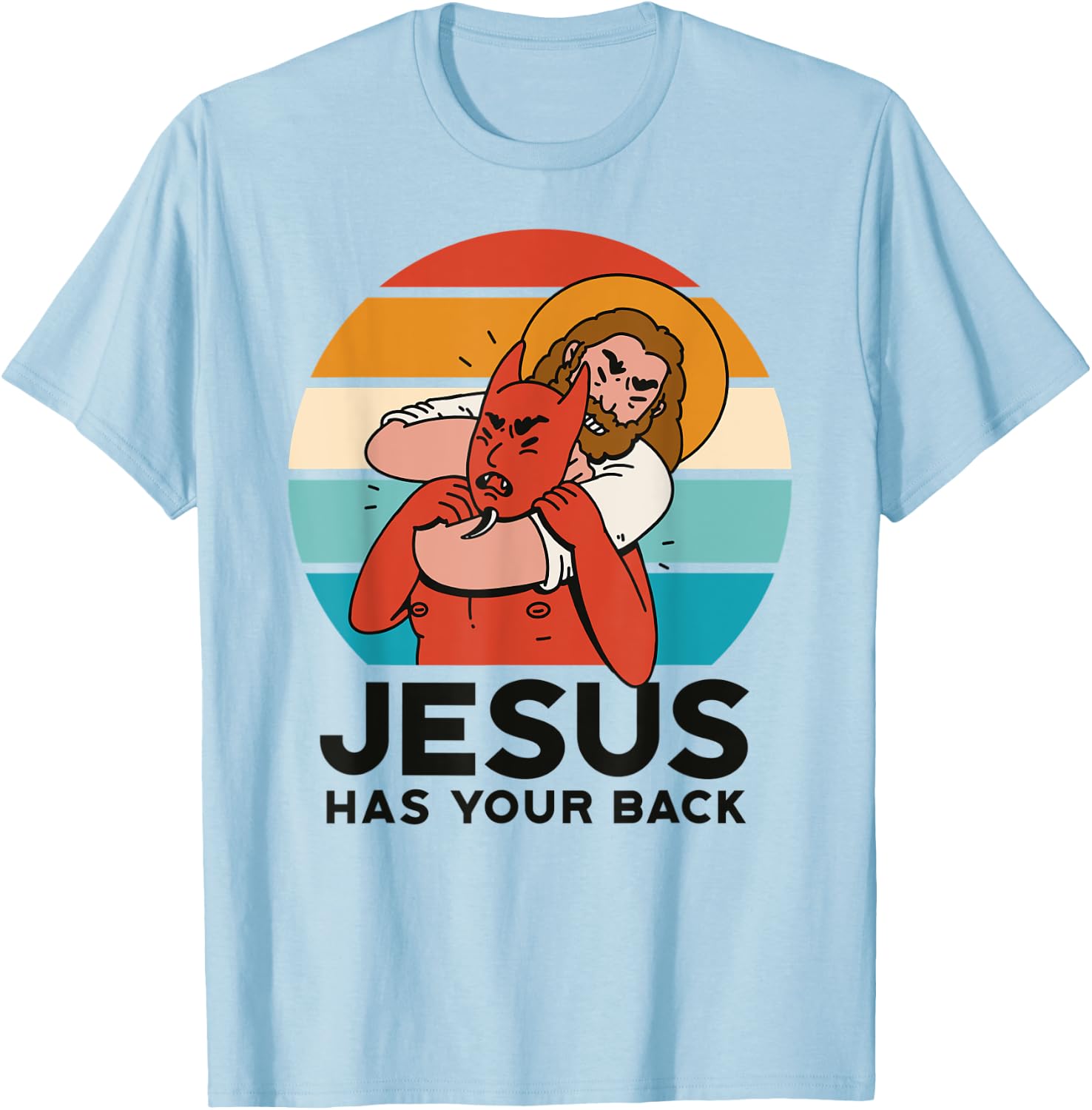 Jesus Has Your Back The Devil Sunset Graphic Funny Christian T-Shirt - T-Shirt | Light Blue