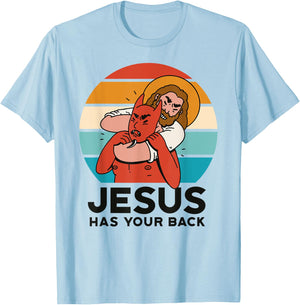 Jesus Has Your Back The Devil Sunset Graphic Funny Christian T-Shirt - T-Shirt | Light Blue
