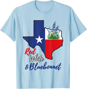 Texas Red White & Bluebonnet Flower State Pride T-Shirt - T-Shirt | Light Blue