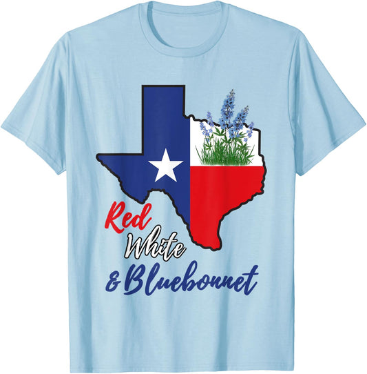 Texas Red White & Bluebonnet Flower State Pride T-Shirt - T-Shirt | Light Blue