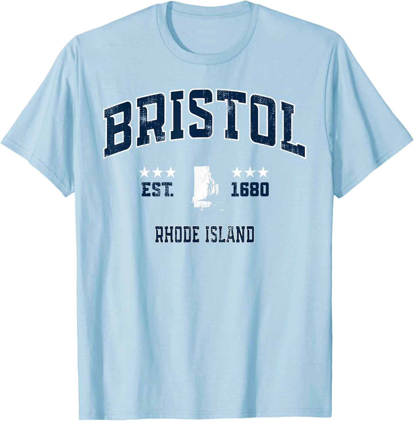 Bristol Rhode Island RI Vintage Athletic Navy Sports T-Shirt - T-Shirt | Light Blue