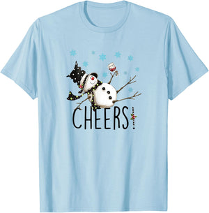 Cheers Snowman And Wine Christmas Apparel & Clothing T-Shirt - T-Shirt | Light Blue