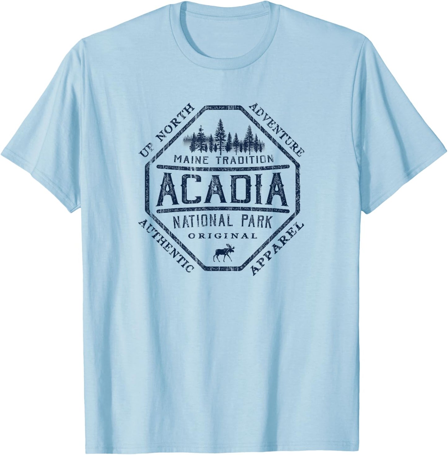 Acadia National Park Destinations Vintage , -Adults, Grey, Small, Short Sleeve, Classic Fit T-Shirt - T-Shirt | Light Blue