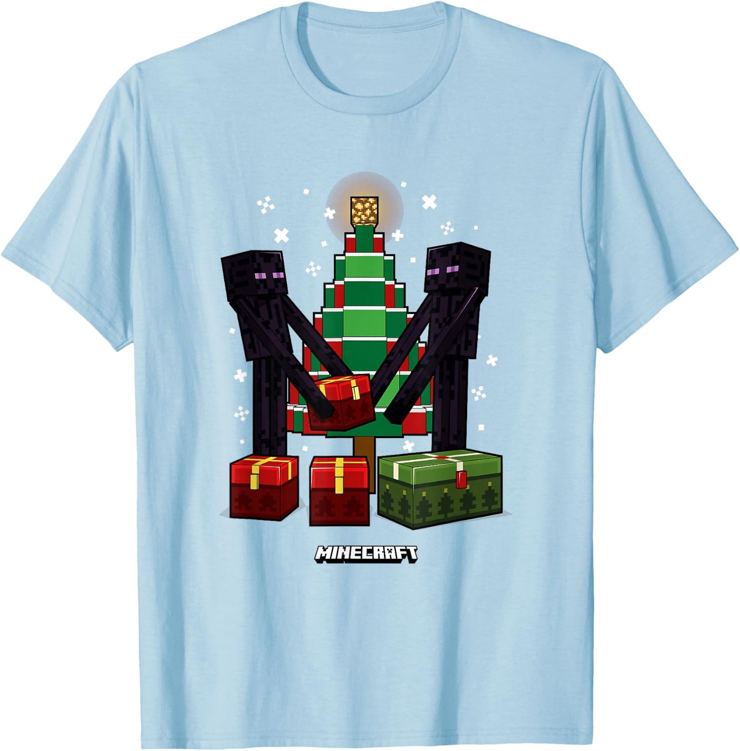 Minecraft Christmas Endermen Gift Exchange Xmas Tree T-Shirt - T-Shirt | Light Blue