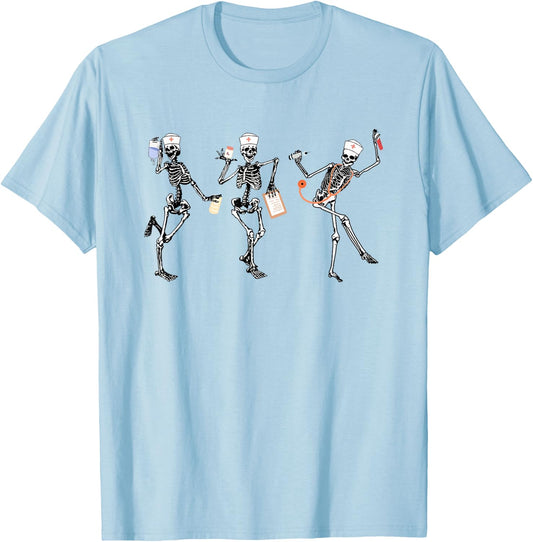 RN Nurse Halloween Dancing Skeleton Autumn Fall Women T-Shirt - T-Shirt | Light Blue