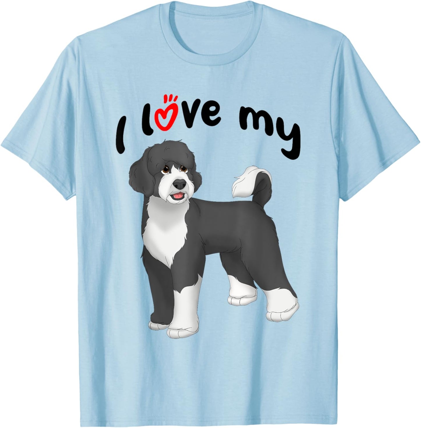 I Love My Black and White Portuguese Water Dog T-Shirt - T-Shirt | Light Blue