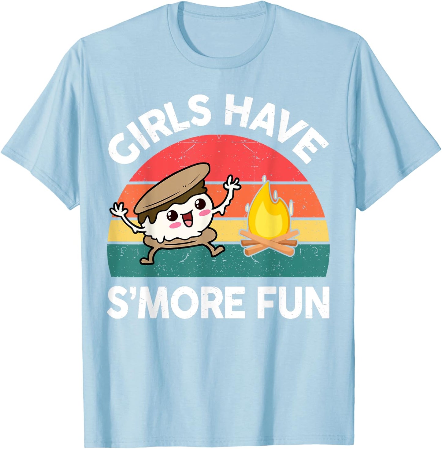 Girl Have Smore Fun One Happy Camper Kids Toddler Camping T-Shirt - T-Shirt | Light Blue