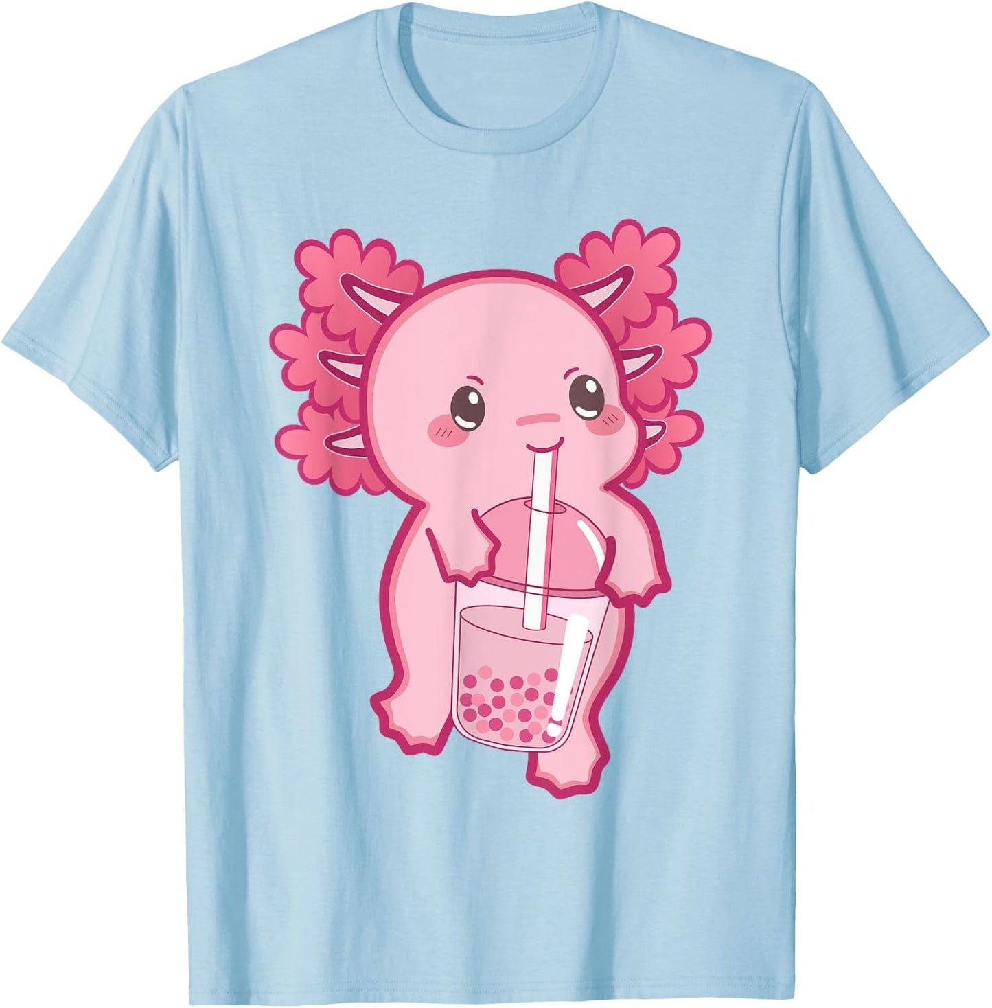Kawaii Axolotl Boba Bubble Tea Teen Girl Kids Japanese Anime T-Shirt - T-Shirt | Light Blue
