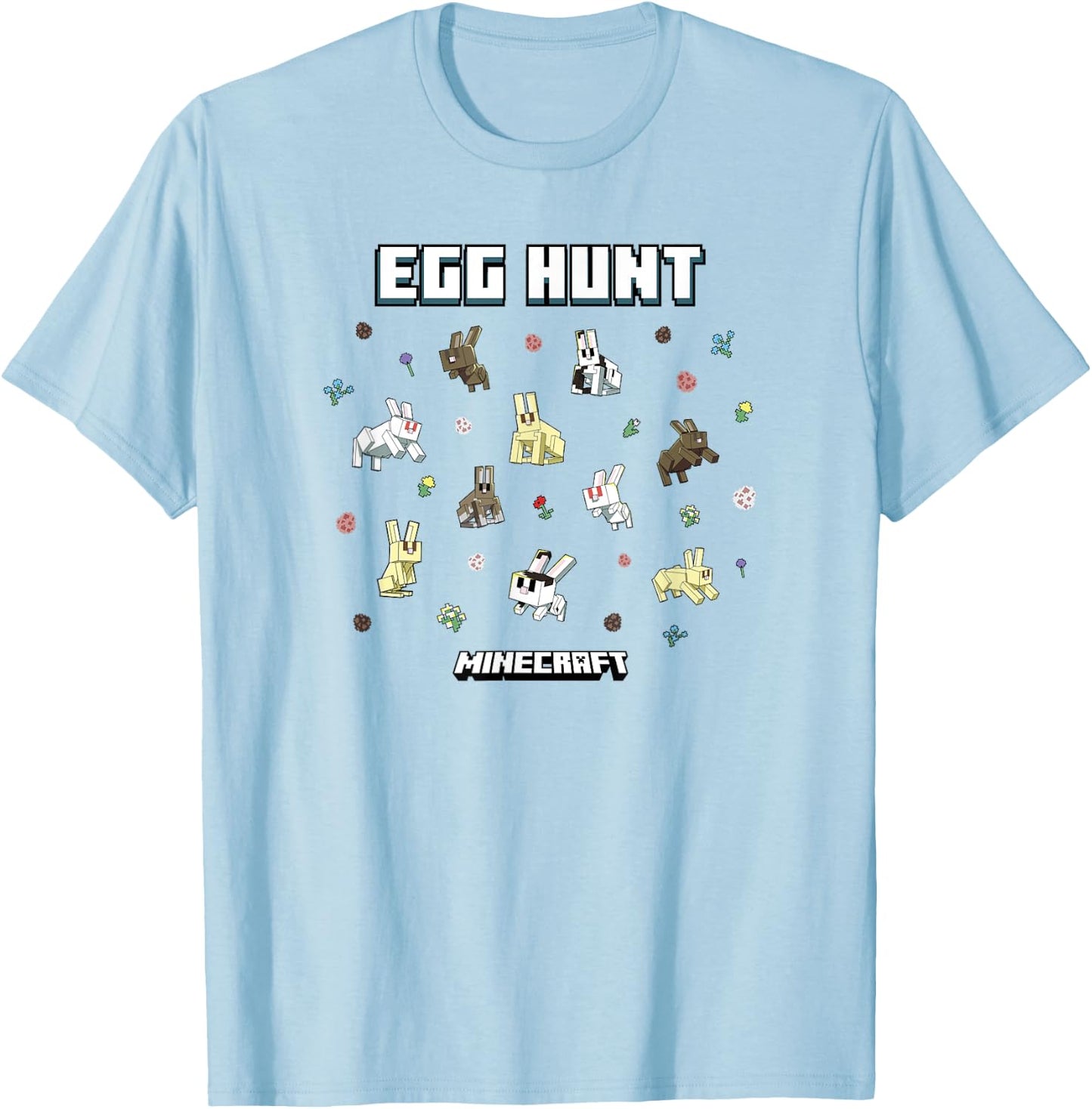 Minecraft Easter Egg Hunt Jumping Rabbits Eggs And Flowers T-Shirt - T-Shirt | Light Blue