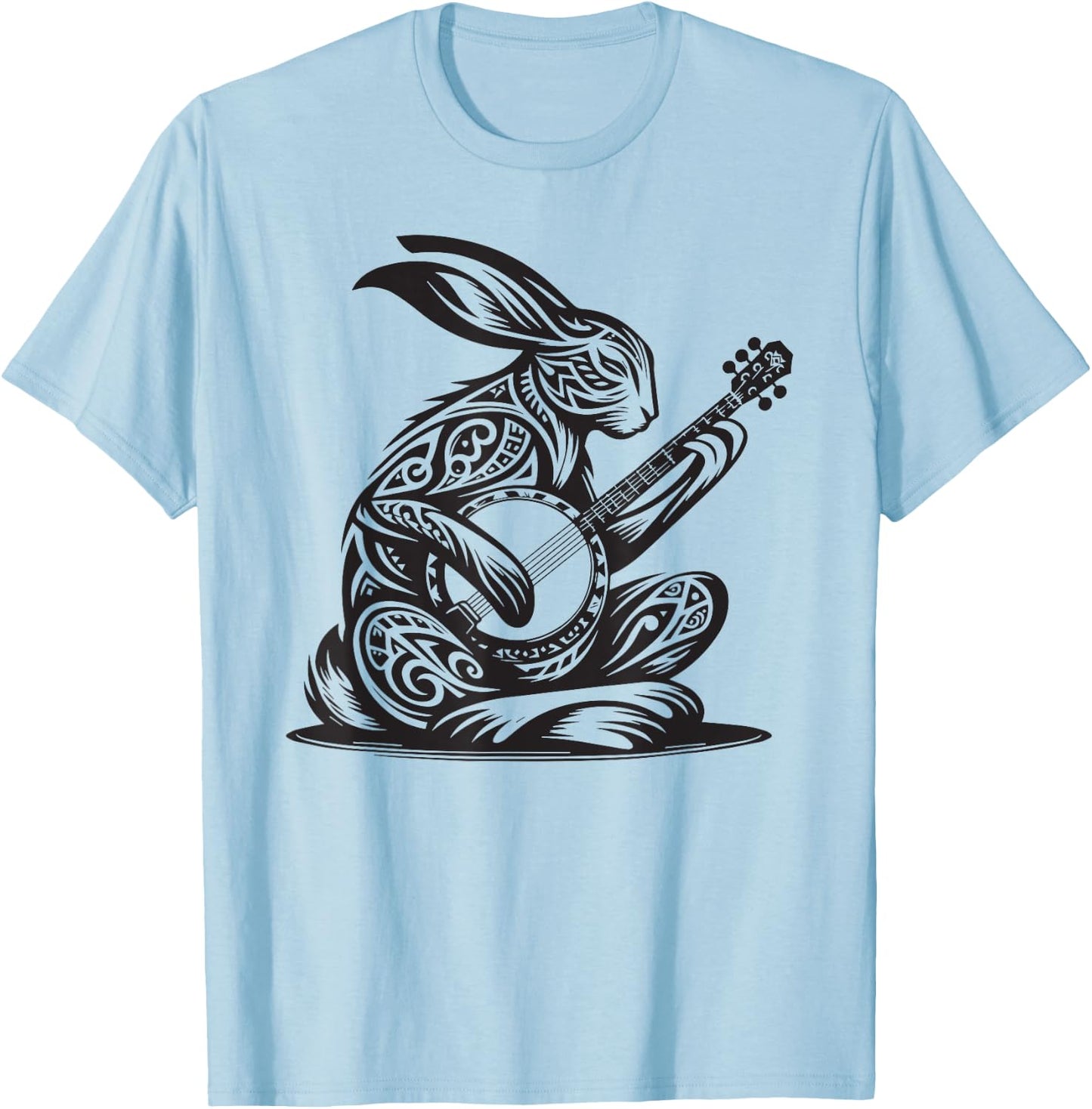 Bunny Rabbit Playing Banjo Tribal Art Music Festival Zen T-Shirt - T-Shirt | Light Blue