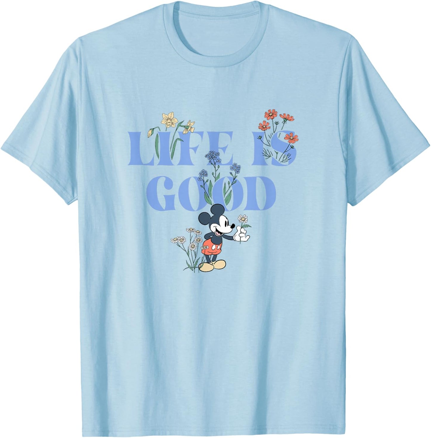 Disney Mickey and Friends Life is Good Vintage Cute Logo T-Shirt - T-Shirt | Light Blue